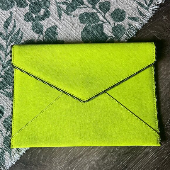 Rebecca Minkoff || Leo Envelope Clutch "Limeade" Neon Yellow - Picture 1 of 7